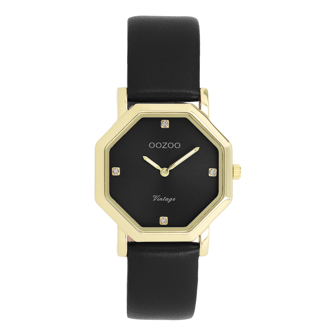 Gold coloured OOZOO with black leather strap